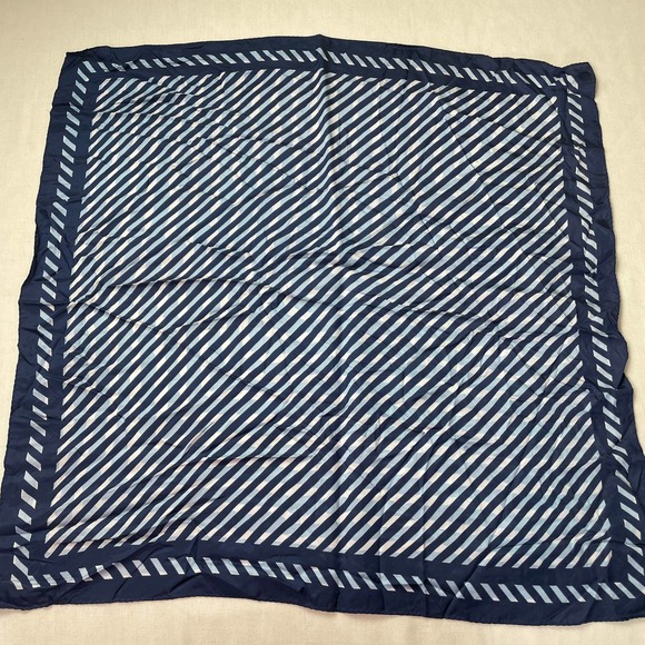 Vintage Accessories - Vintage Square Scarf Navy Blue Stripe 26 Inch Kerchief Hair Neck
